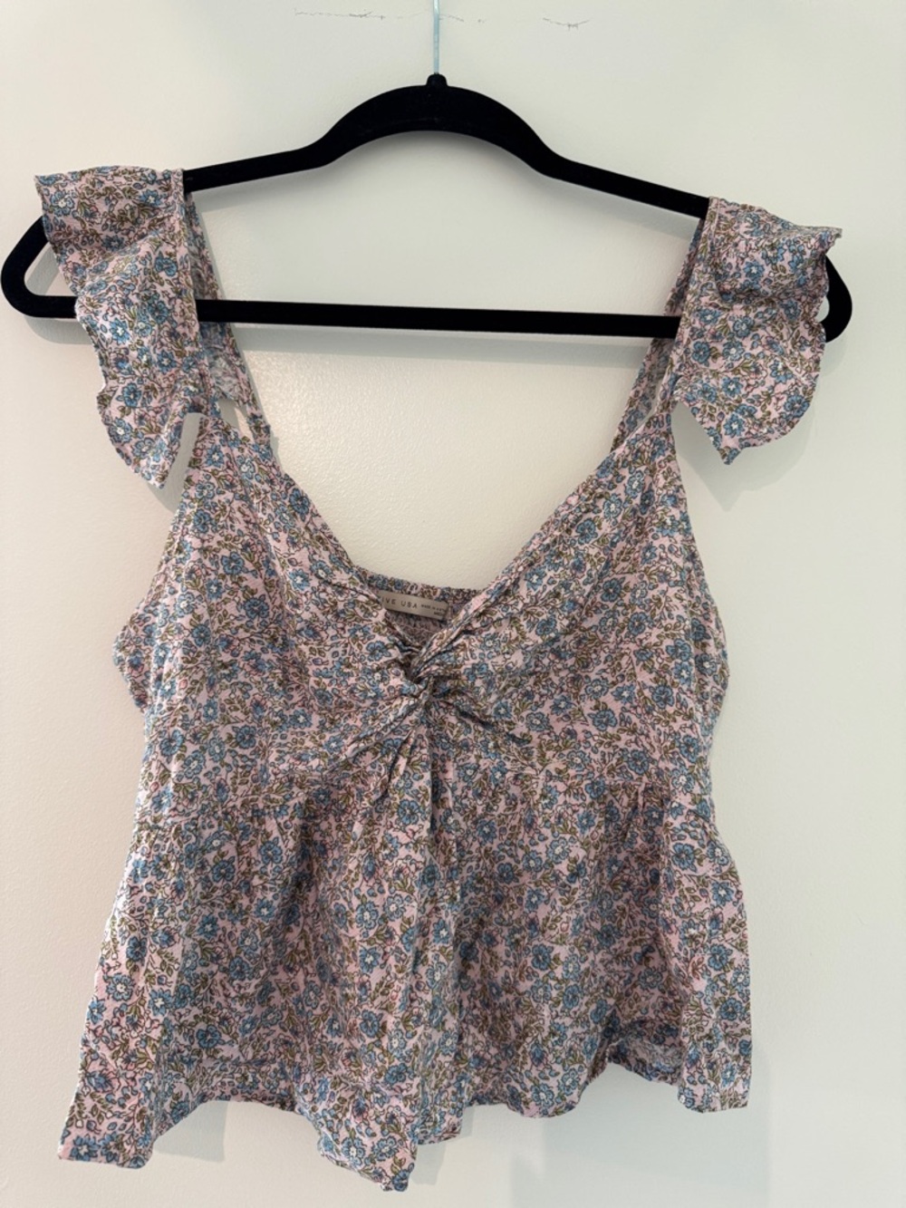 Altar’d State Floral Tie-Front Ruffle Strap Tank Top- Sise Medium